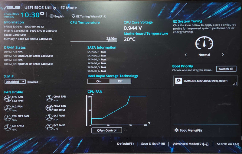 Custom PC, PRIME Z370-A, i5-8400 2.80GHz, 16GB DDR4, 256GB NVMe, 500W