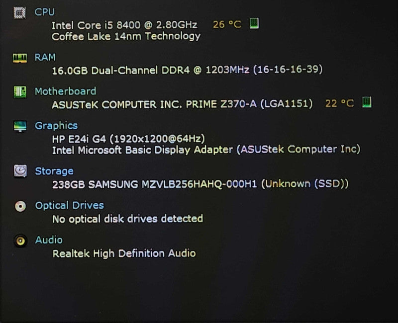 Custom PC, PRIME Z370-A, i5-8400 2.80GHz, 16GB DDR4, 256GB NVMe, 500W