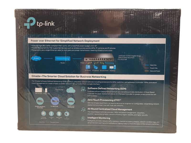 TP-Link JetStream 10 Port Gigabit POE+ Smart Switch - TL-SG2210P - NEW SEAL !