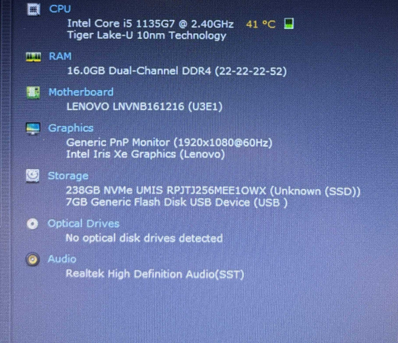 Lenovo Laptop V15 G2 ITL Core i5-1135G7@2.4GHz 16GB RAM 256GB SSD  Lap200