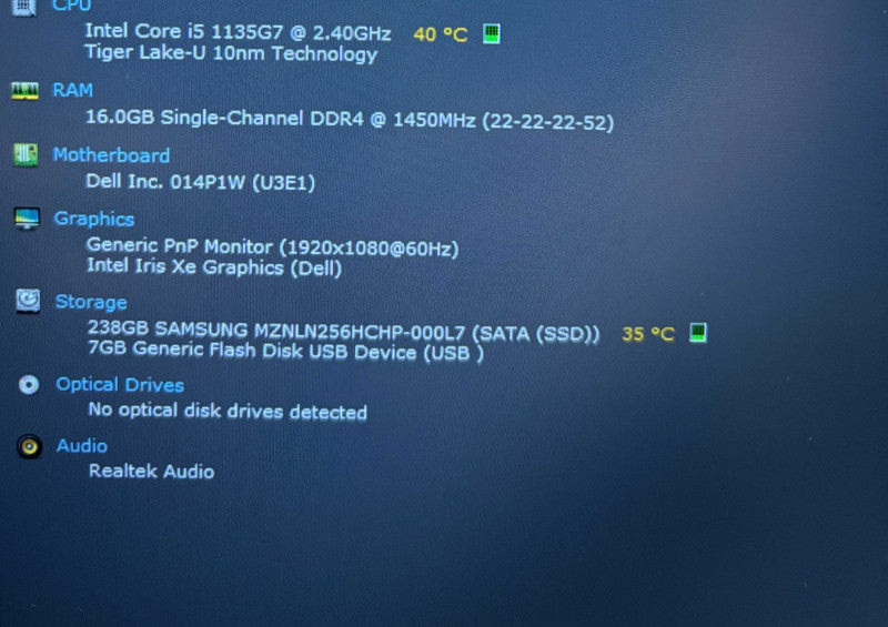 Dell Latitude 5420 Core i5-1135G7@2.4GHz 16GB RAM 256GB SSD READ  Lap200