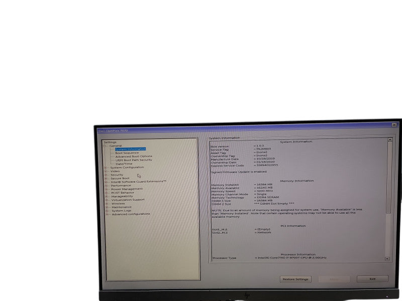 Dell OptiPlex 7070 Micro i7 - 9700T @ 2.00GHz 16GB DDR4 Ram  θ