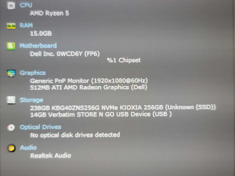 Dell Inspiron 5515 Ryzen 5 5500U 16GB DDR4 256GB NVMe Touch screen !  β Lap200