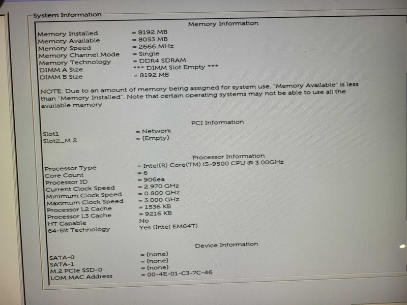 Dell OptiPlex 5270 AiO Touch Intel i5-9500 CPU 3.0GHz, 8GB RAM - 128GB NVMe