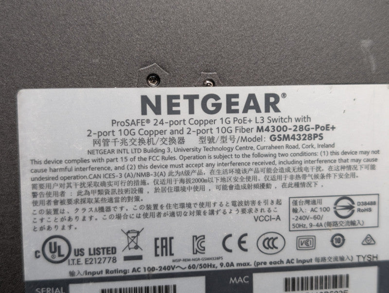 NETGEAR ProSafe 24 Port Gigabit 2 Port 10 Gig M4300-28G-PoE+ Smart Switch  -