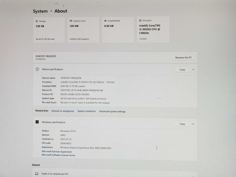 Lenovo ThinkCentre M60e USFF, Intel i5-1035G1 CPU 1.00GHz, 8GB RAM - 256GB