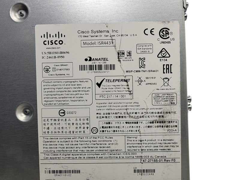 Cisco ISR4431/K9 Integrated Services Router w/ 1x PSU Q$