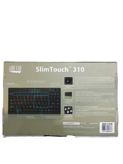 Adesso AKB-310UB -  SlimTouch Mini Trackball USB Keyboard, Black