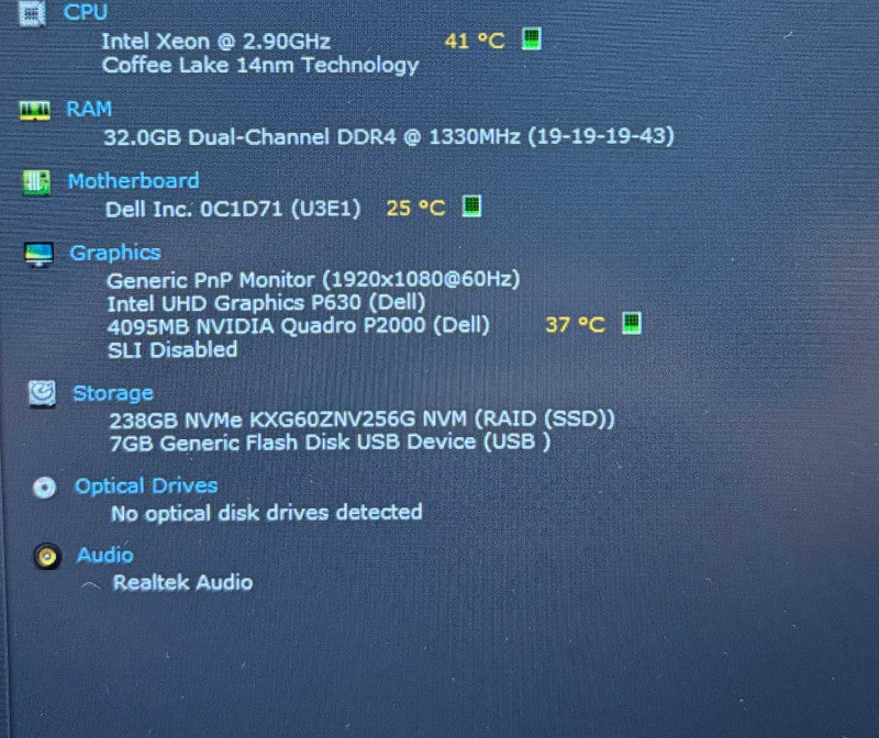 Dell Precision 7530 XEON E-2186M QUADRO P2000 4GB GPU 32GB RAM 256SSD READ Q Lap200