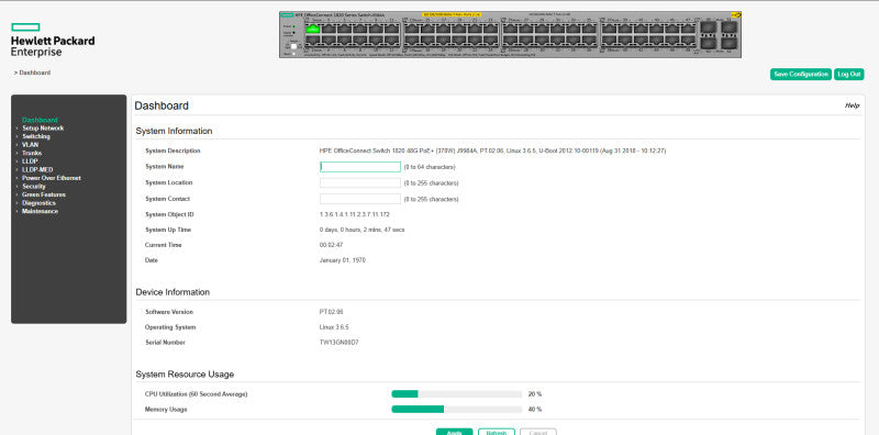 HPE OfficeConnect Switch 1820 48G PoE+ (370W) J9984A | Factory Reset