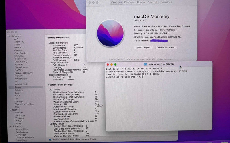 Apple MacBook Pro 13" 2017 i5-7360U 8GB 256SSD No Power Adapter
