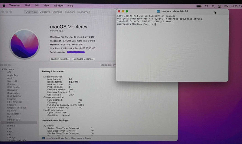Apple Macbook Pro Retina 13" Early 2015 i5-5257U@2.7GHz 8GB RAM 128GB SSD
