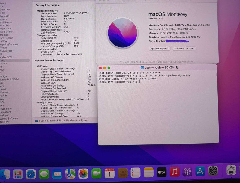 Apple MacBook Pro 13" 2017 i7-7660U@2.5GHz 16GB RAM 1TB SSD READ!