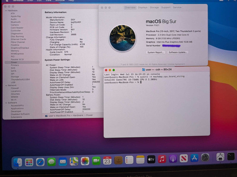 Apple MacBook Pro 13" 2017 i5-7360U 8GB RAM 256SSD No Power Adapter