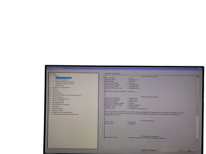 Dell OptiPlex 7070 Micro  i7 - 9700T @ 2.00GHz 16GB DDR4 Ram DDR4 Qθ