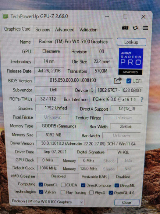 AMD RADERON PRO WX5100 8GB PCIE %