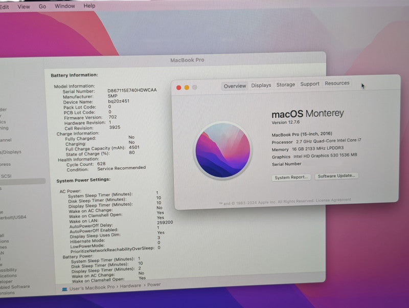 Apple MacBook PRO 15-inch 2016 Intel i7-6820HQ 16GB RM 500GB Storage  -