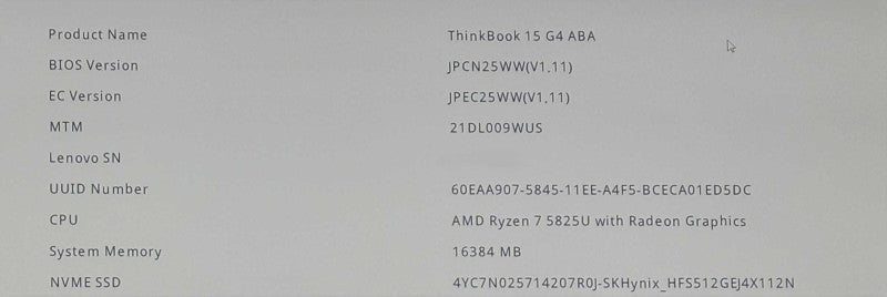 Lenovo ThinkBook 15 G4 ABA - Ryzen 7 5825U, 16GB RAM, 512GB SSD  Lap200
