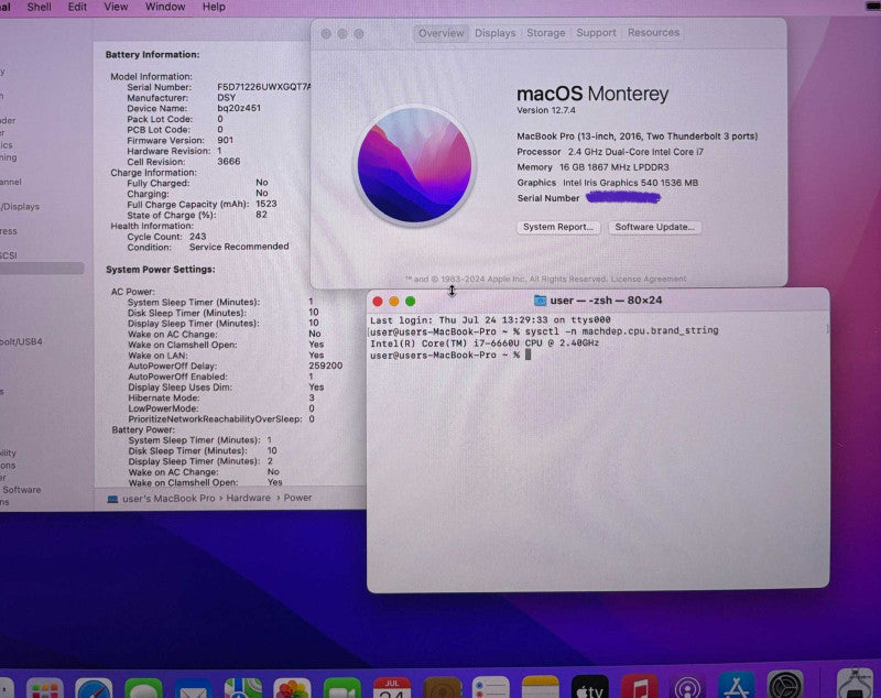 Apple MacBook Pro 13 2016 i7-6660 16GB 1TB Battery Service Recommended READ