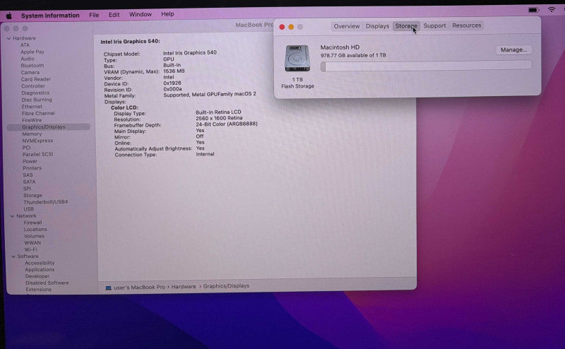 Apple MacBook Pro 13 2016 i7-6660 16GB 1TB Battery Service Recommended READ