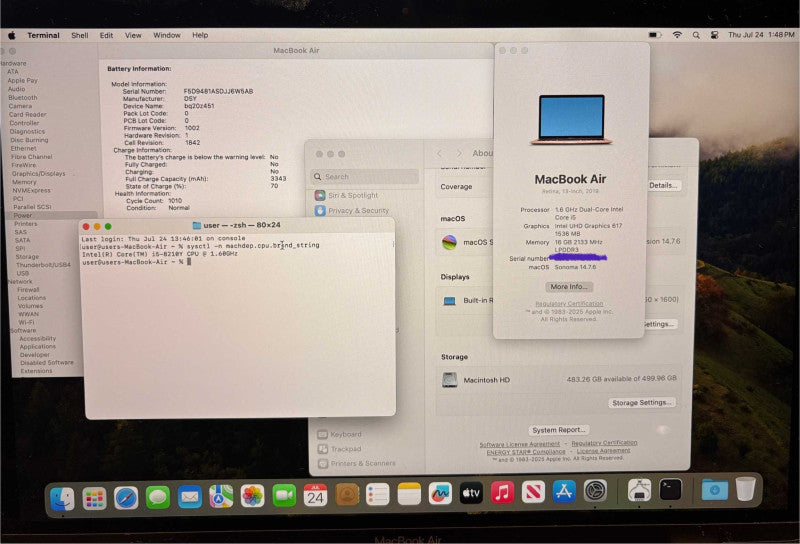 Apple MacBook Air 13" 2019 i5-8210Y 16GB 512SSD No Power Adapter
