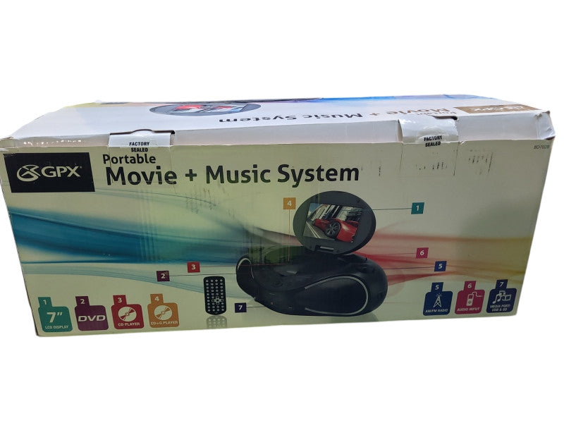 GPX Portable Boombox Music and Movie System 7" LCD Display Model BD702B