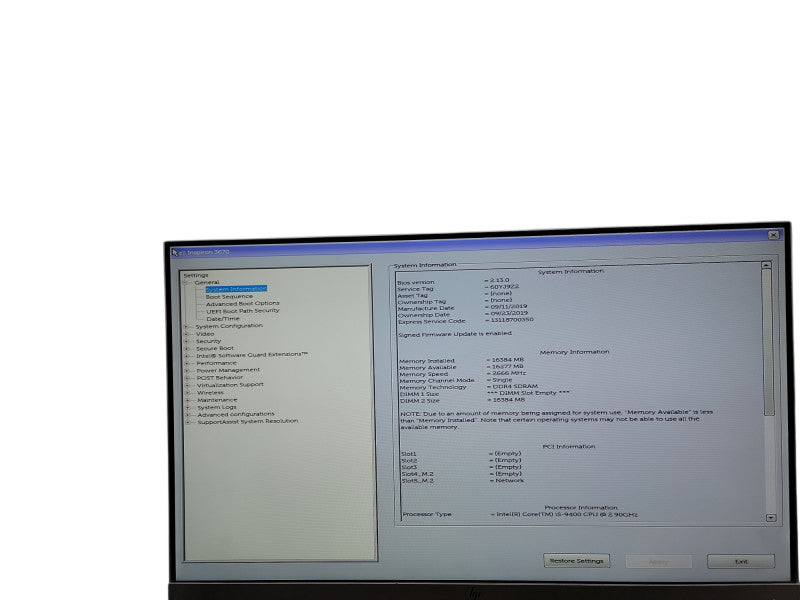 Dell Inspiron 3670  i5 - 9400 @ 2.90GHz 16GB DDR4 Ram  θ