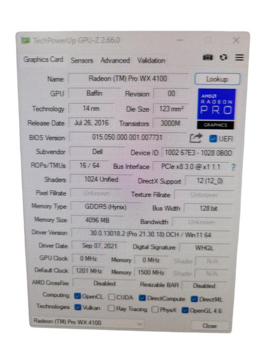 AMD RADEON PRO WX4100 4GB PCIE %