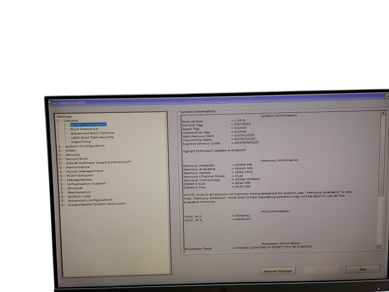 Dell OptiPlex 5070 i7 - 9700T @ 2.00GHz 16GB DDR4 Ram  θ