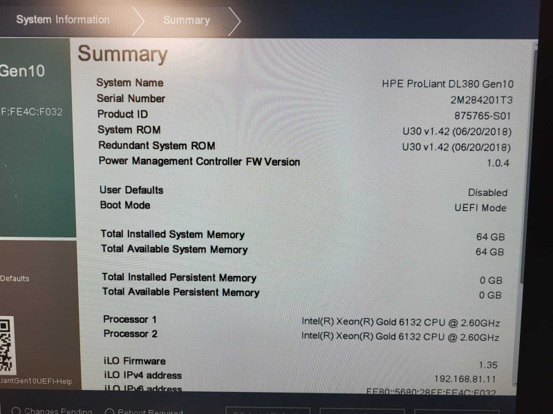 HP ProLiant DL380 G10 24x 2.5" 2x Gold 6132 64GB DDR4 P408i 2x 800W PSU $