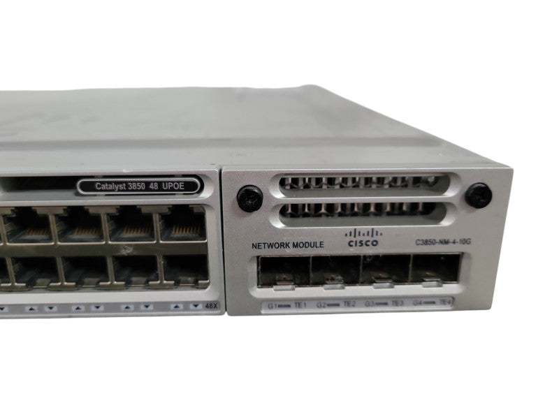 Cisco WS-C3850-48U-E 48 Ethernet UPOE ports 2x 1100W PSU w/ C3850-NM-4-10G !