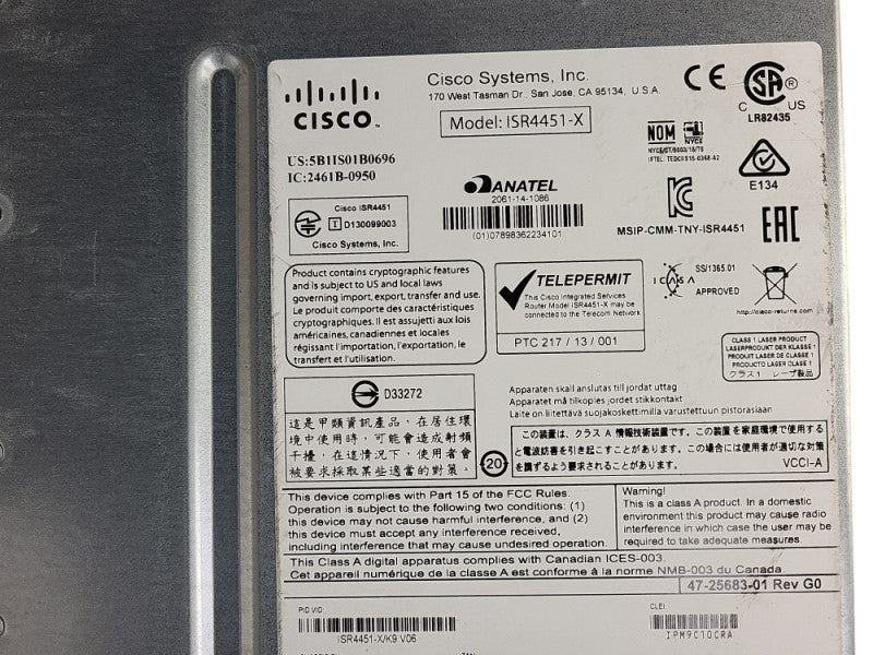 Cisco ISR4451-X/K9 V06 Integrated Services Router w/ NIM-SSD Network Module No SSD $