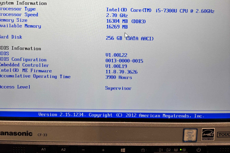 Panasonic ToughBook TOUCH CF-33 i7-7300U 16GB RAM 256GB SSD 3980Hrs.