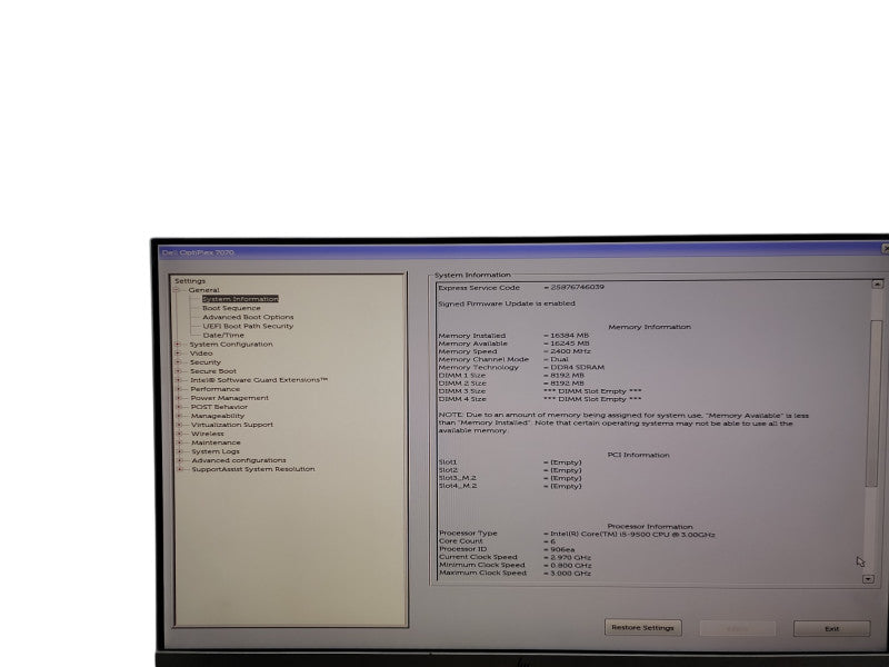 Dell OptiPlex 7070 SFF i5 - 9500 @ 3.00GHz 16GB DDR4 Ram  Qθ