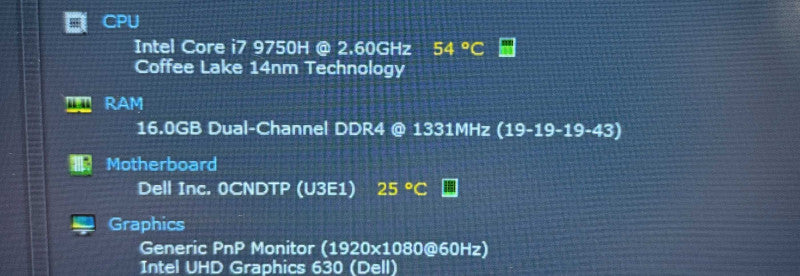 Dell G5 5590 i7-9750H@2.60GHz RTX 2060 6GB GPU 16GB RAM 128GB SSD 1TB HDD  Lap200