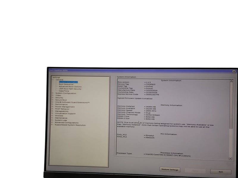 Dell OptiPlex 5070 Micro i5 - 9500T @ 2.20GHz 16GB DDR4 Ram  θ