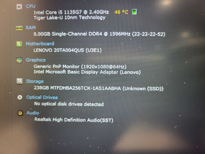 Lenovo ThinkPad E14 G2 i5-1135G7 8GB RAM 256GB SSD $ Lap200