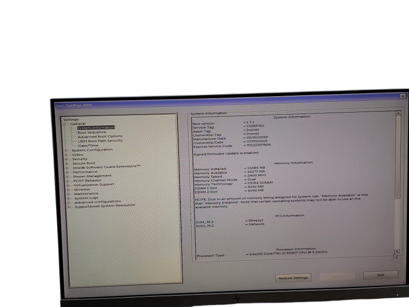 Dell OptiPlex 3070 i3 - 9100T @ 3.10GHz 16GB DDR4 Ram  θ