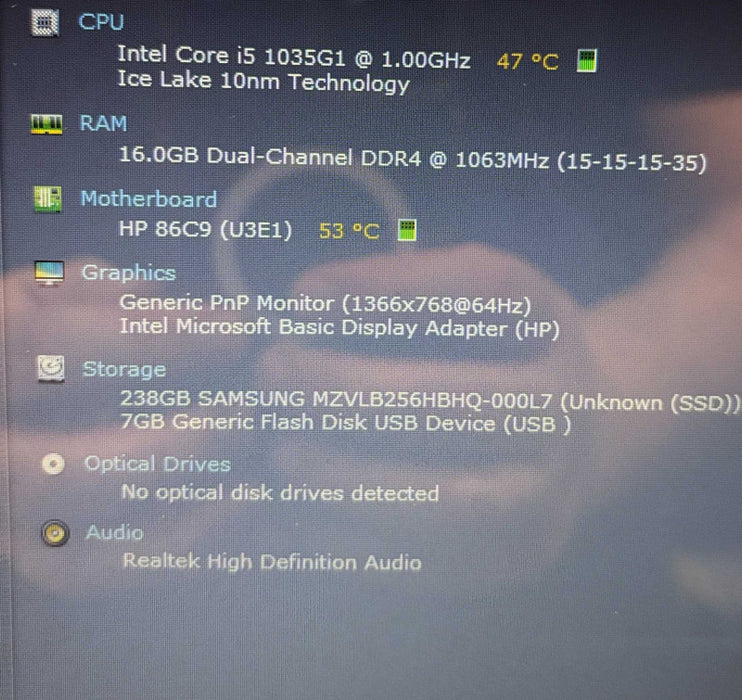 HP Laptop 15 TOUCH Core i5-1035G1@1GHz 16GB RAM 256GB SSD READ  Lap200