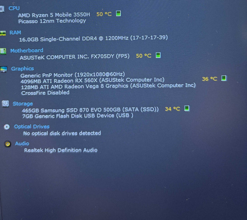 ASUS TUF Gaming FX705DY Ryzen 5-3550H RX560X 4GB GPU 16GB 500SSD No Battery  Lap200