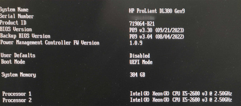 HP ProLiant DL380 Gen9 - 2x Xeon E5-2680 v3 384GB DDR4 B140i P440ar NO HDD