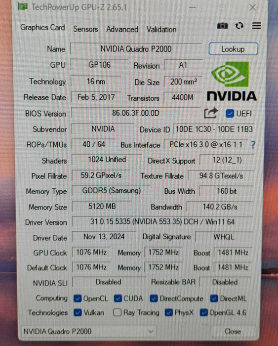 NVIDIA Quadro P2000 5GB GDDR5 Graphics Card 4x DisplayPort