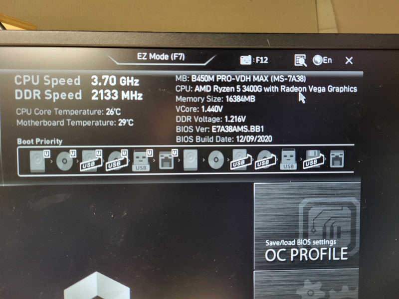 Custom PC MSI B450M PRO-VDH Motherboard RYZEN 5 3400G 16GB DDR4 450W PSU $