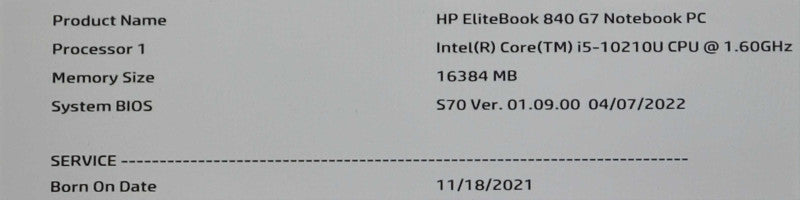 HP EliteBook 840 G7 Notebook - Core i5-10210U, 16GB RAM, 256GB NVMe  Lap200