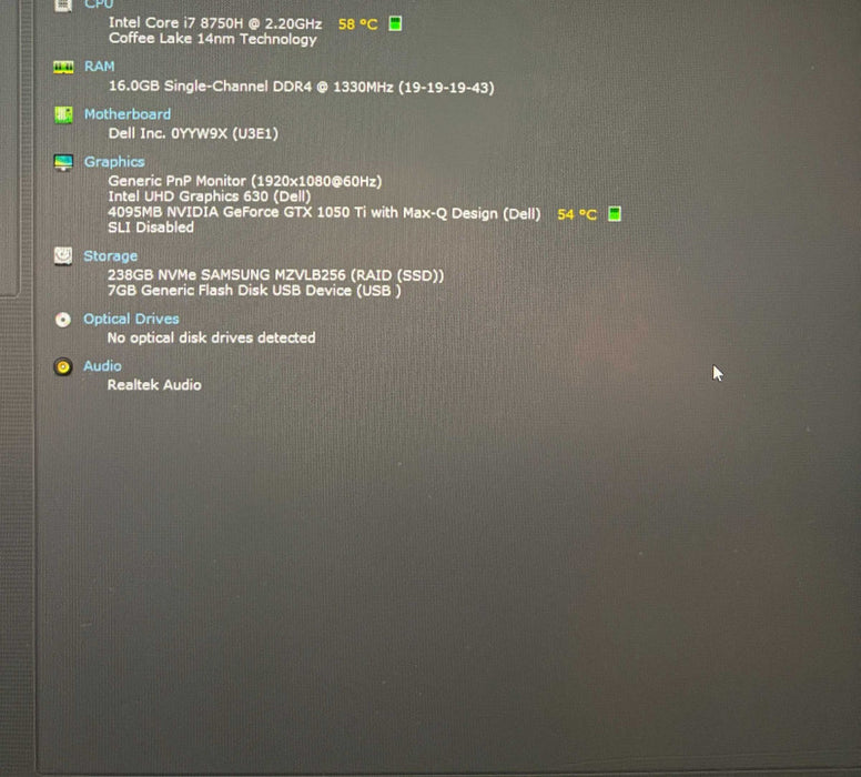 Dell XPS 15 9570 i7-8750H@2.2GHz GTX 1050 Ti 4GB GPU 16GB RAM 256GB SSD  Lap200