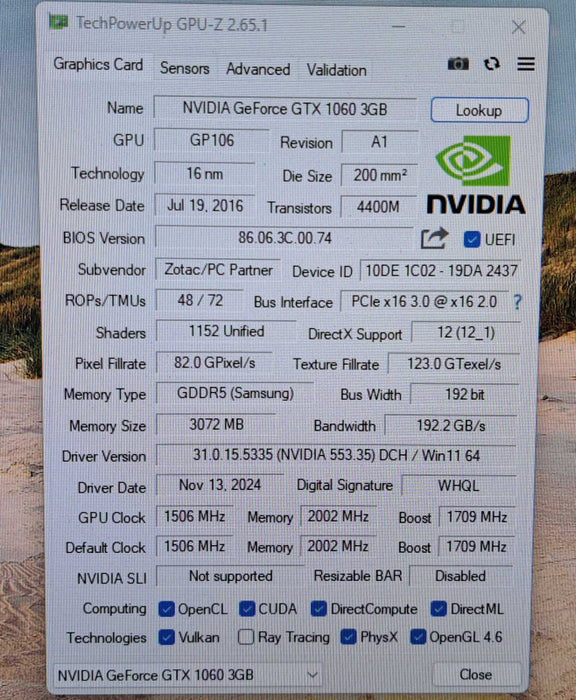 Zotac NVIDIA GeForce GTX 1060 3GB GDDR5 Graphics Card