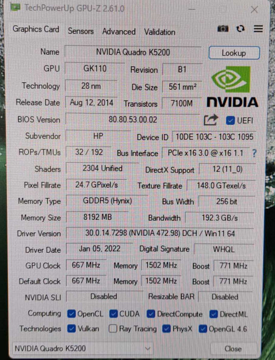 NVIDIA Quadro K5200 8GB GDDR5 Graphics Card | 2x DP, 2x DVI