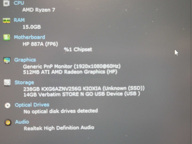 HP Laptop 15-EF2030CA Ryzen 7 5700u 16GB RAM 256GB SSD  β Lap200