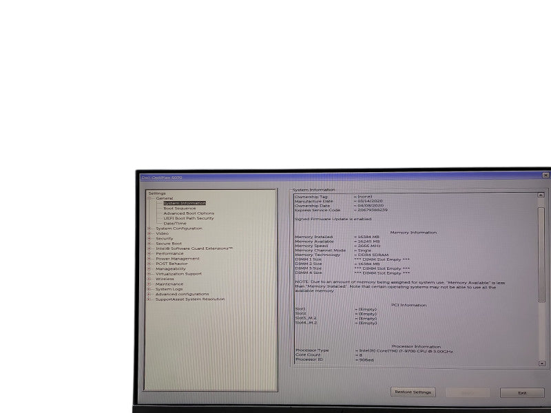 Dell OptiPlex 5070 i7 - 9700 @ 3.00GHz 16GB DDR4 Ram  Qθ
