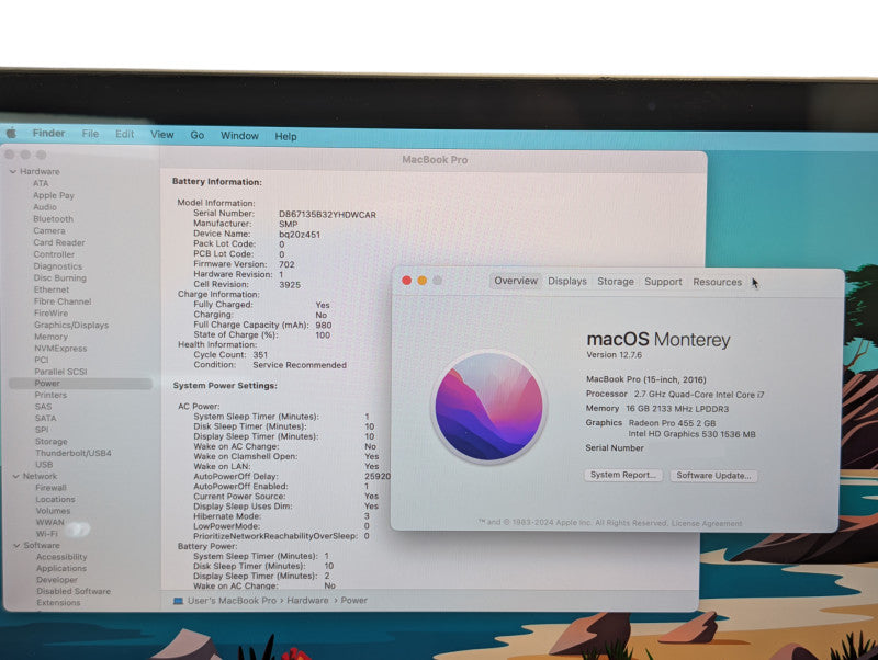 Apple MacBook PRO 15 inch 2016 Intel Core i7-6820HQ 16GB RAM 500GB Storage  -